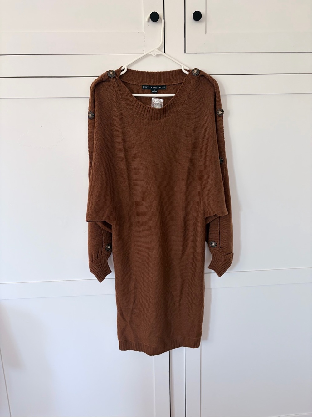 Hyfve Brown Knit Puff Dolman Sleeve Sweater Dress Size Medium